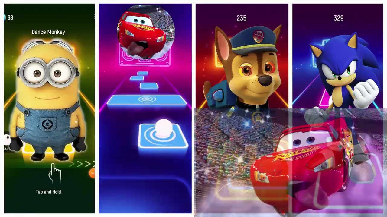 MINIONS vs McQUENN vs PAW PATROL vs SONI BOOM MEGAMIX. Tiles hop №1