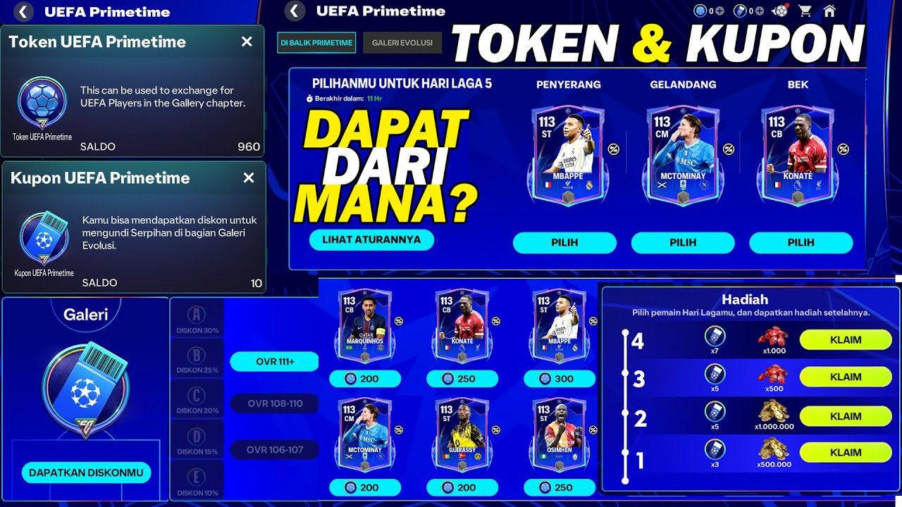 CARA MENDAPATKAN TOKEN UEFA PRIMETIME & KUPON UEFA PRIMETIME TUKAR JADI PEMAIN UCL 113 FC MOBILE 26