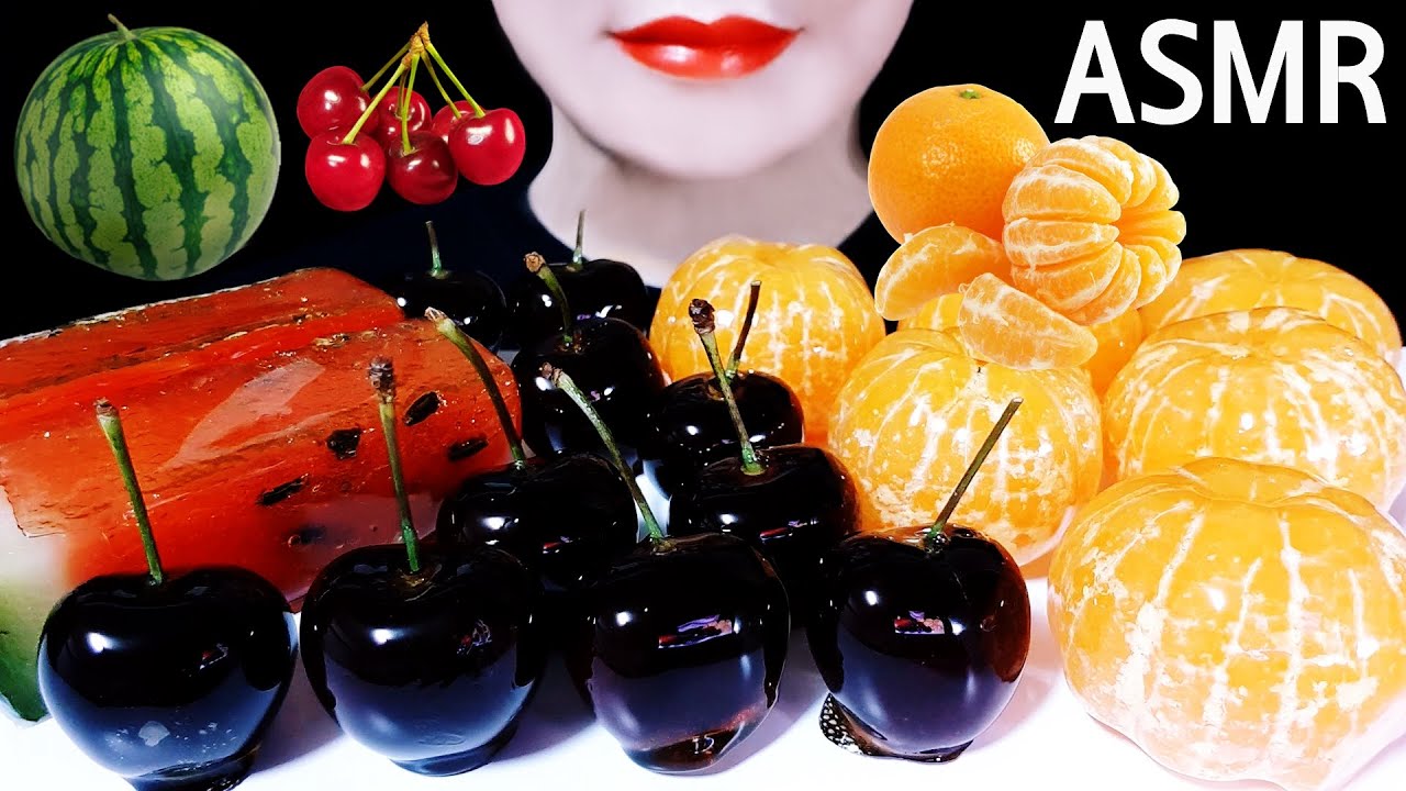 ASMR CANDIED FRUITS (MANDARIN ORANGE CHERRY WATERMELON) *TANGHULU* 과일 탕후루 (귤 체리 수박) 먹방 EATING SOUNDS