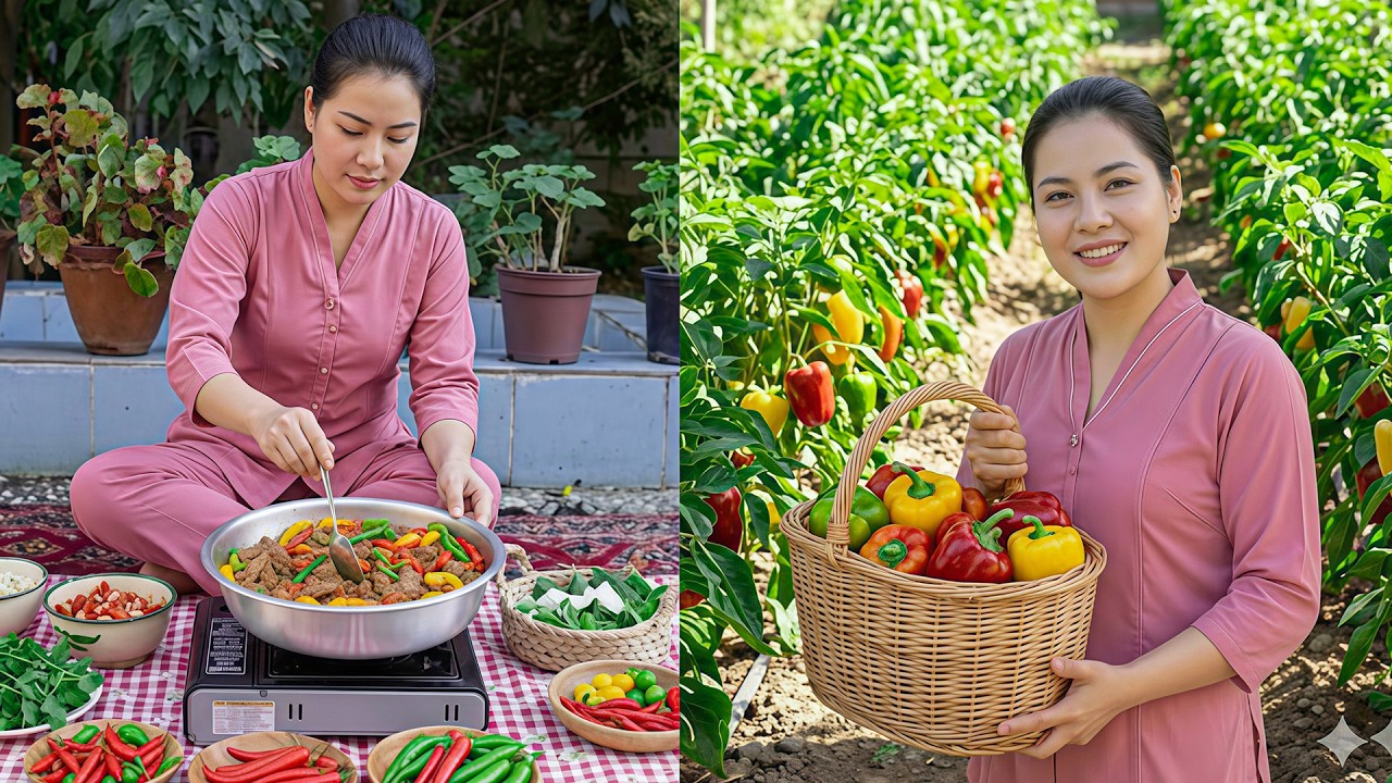 LIFE ON THE FARM | Harvesting Peppers in a Small Garden to Make Chili-based Dishes