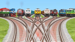 9️⃣ RAILGADI CROSSING AT DAIMOND♣️ RAILROAD RISKY RAILROAD TRACKS || indian train simulator