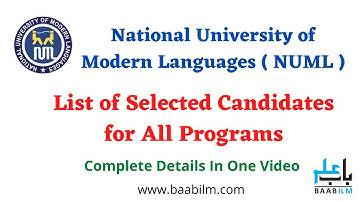 NUML Selected Candidates List 2021 || All Programs List 2021 || NUML Islamabad