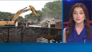 WATCH: Mercer University student center's final wall torn down as new building construction begins