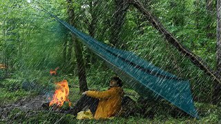 Solo Bushcraft Camping in the Rain: Tarp Shelter & Cooking