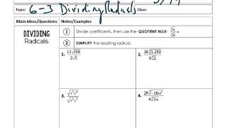 6-3 Dividing Radicals & Rationalizing the Denominator