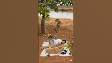 “Village Girl Sleeping… Suddenly Python Attack! 😱🐍 Dog Saves Her!” #shorts #giantpython #dog #cat