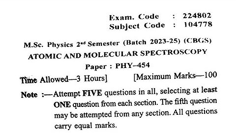 Gndu MSc Physics 2nd Semester Atomic and Molecular Spectroscopy Question Paper