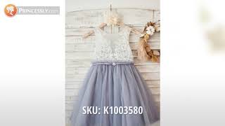 Princess Ivory Lace Grey Tulle Flower Girl Dresses | Princessly Dresses