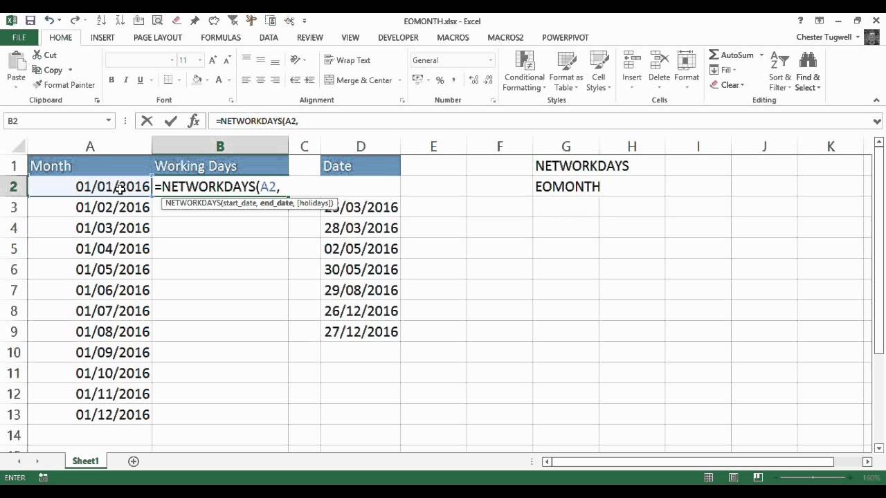 Calculate the Number of Working Days in Each Month Using Excel YouTube