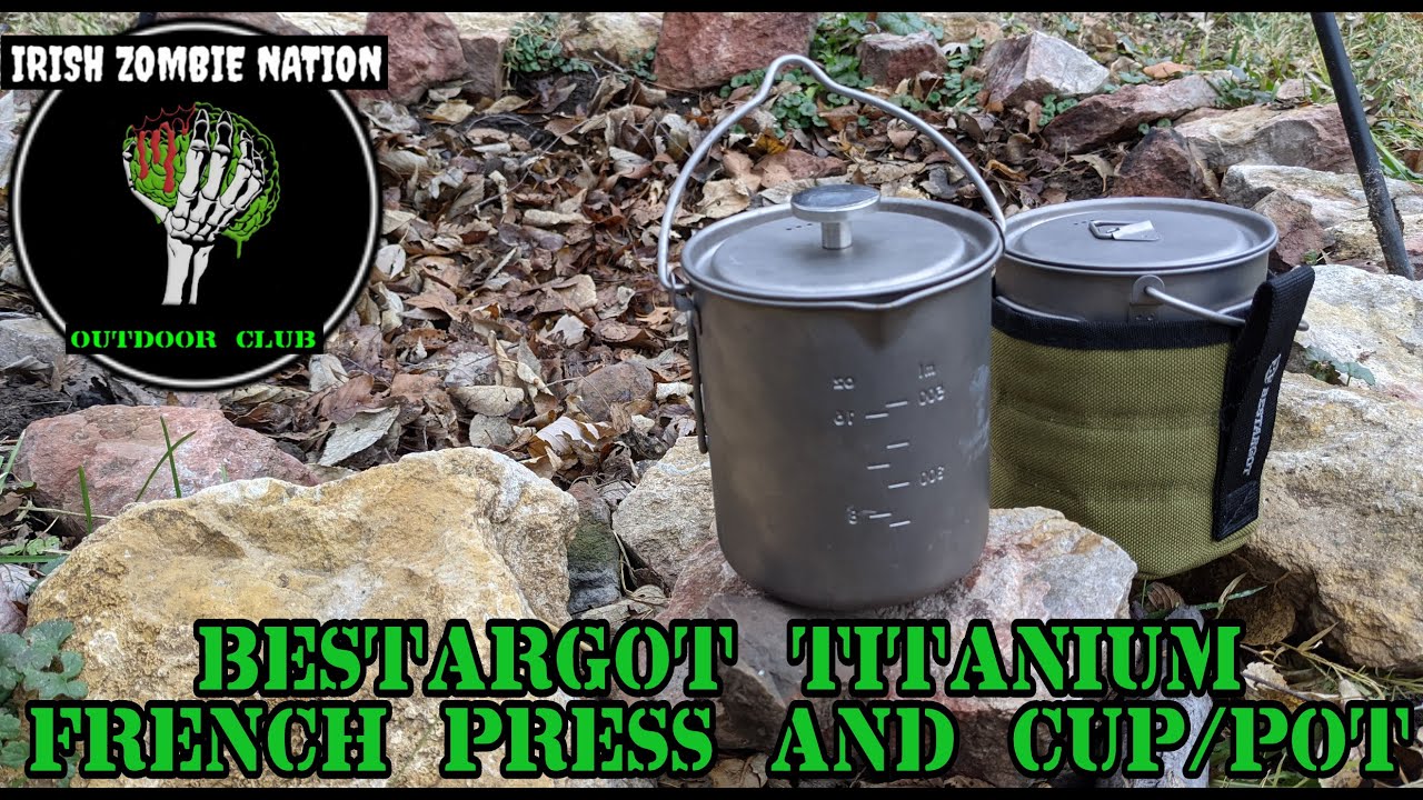 Camping Coffee Cup Titanium Mug, Bestargot Outdoor French Press Pot,Camp Cooking