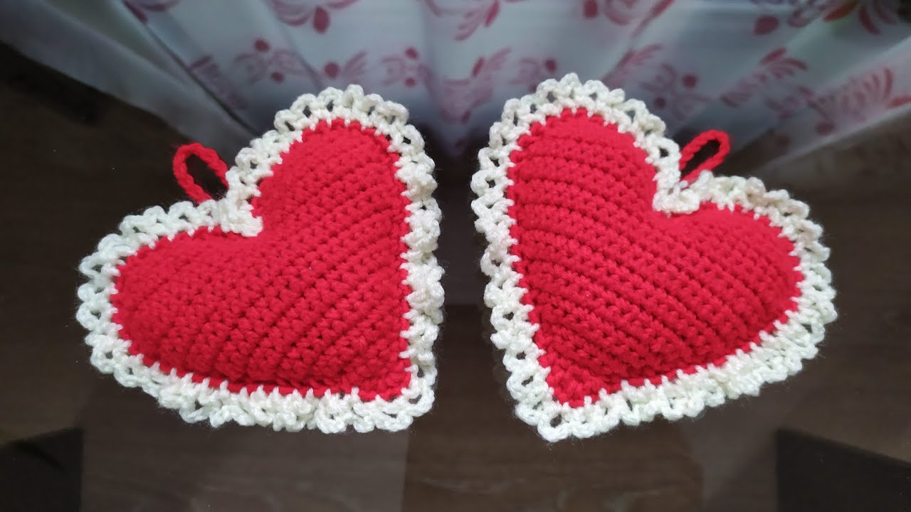 Crochet 3D hanging heart tutorial😍💝 💖 💗 💕