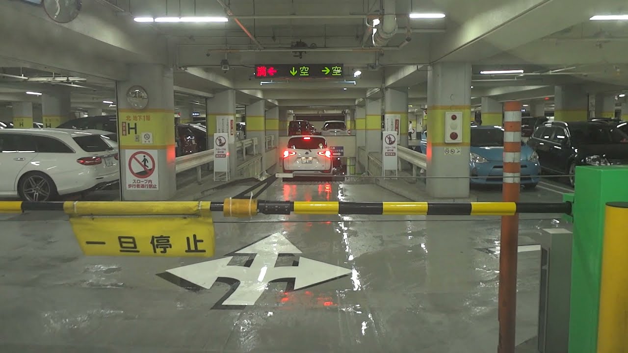 【入退場】エンゼルパーク駐車場の東入口から入り地下2階12に入庫（駐車）・エンゼルパーク駐車場の地下1階からの北出口への出庫 2021.6.19