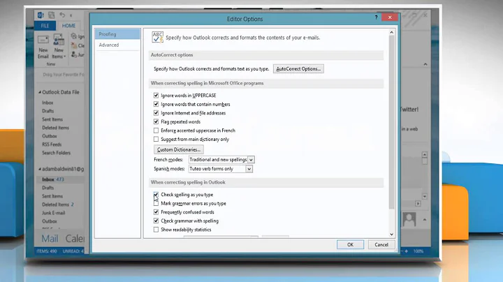 Turn Grammar check and Spell check on and off in Microsoft® Outlook 2013