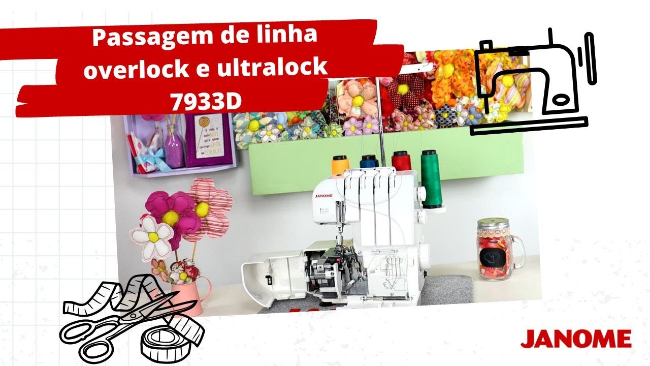 Passagem de linha na máquina overlock e ultralock 7933D