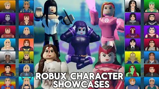 Robux character showcases (mostly base, some skins). Heroes online world roblox