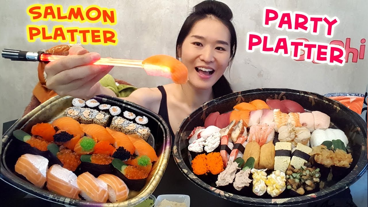 SUSHI! Salmon & Party Platter (Eating Show - Mukbang) S03E05 - YouTube