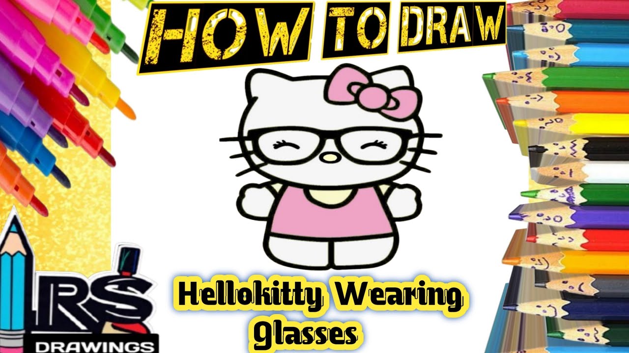 Как нарисовать милых персонажей Hello Kitty в очках 👓 (рисунок, живопись и раскраска для детей и ...