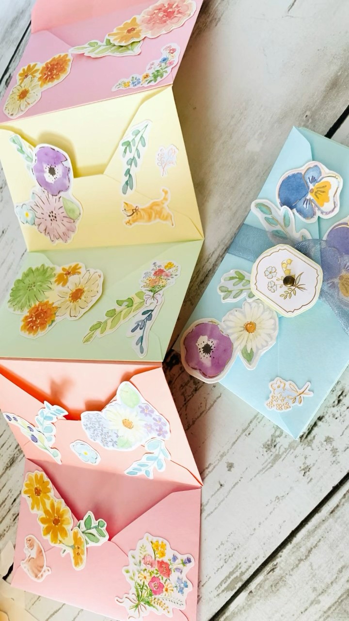 ミニ封筒のおすそ分けじゃばらファイル🌸100均の折り紙でシールを作っ