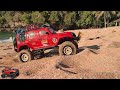 Extreme RC Car Red Jeep Mudding ,Stuck, Slipping, Still Pushing! Racing Cargo ,Speed 14