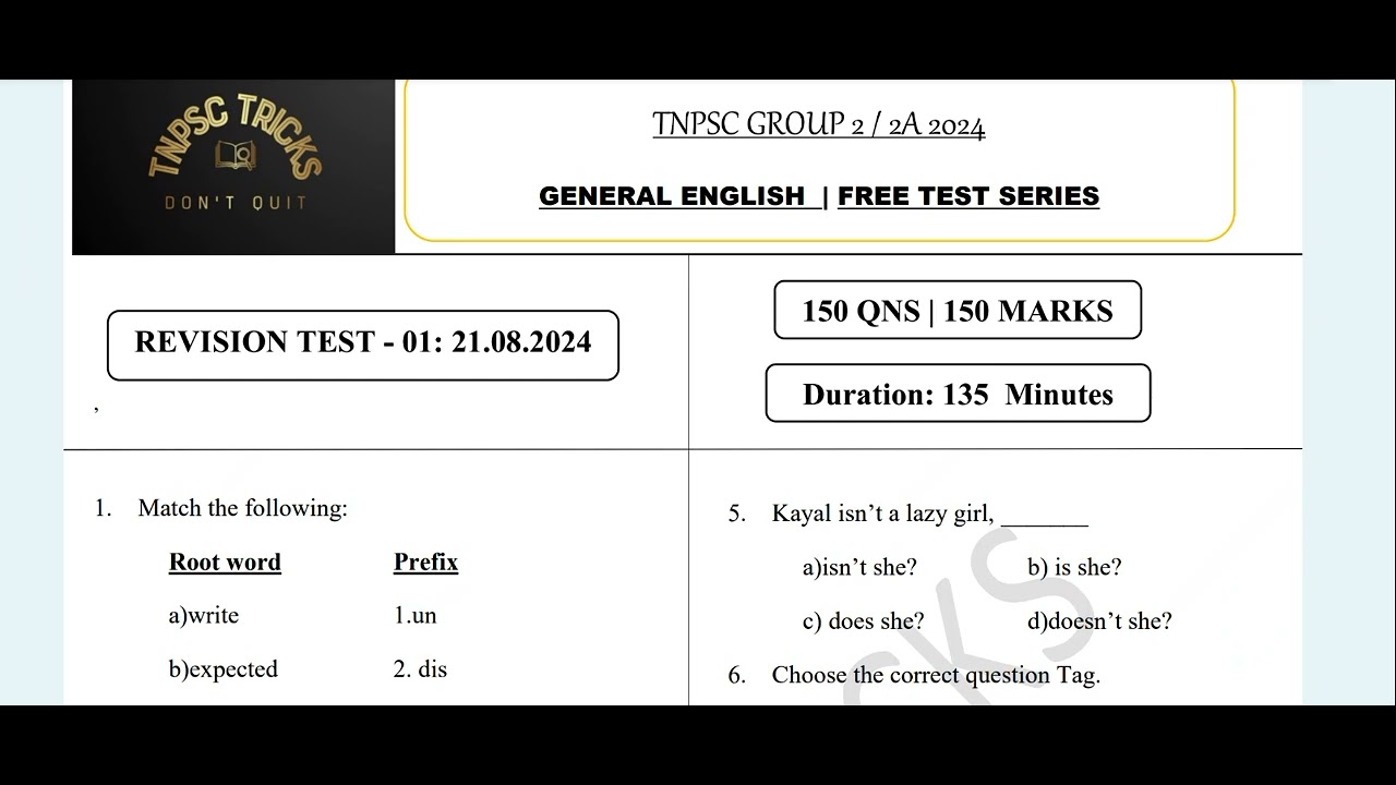 Revision Test - 01 PDF| General English Free Test Series | TNPSC Group ...