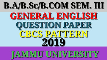 B.A/B.Sc/B.Com Sem. 3rd General English Question Paper 2019 Jammu University