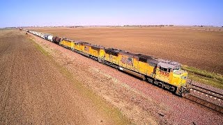 UP 3930 East  an SD70M with Drone Views on 4142016