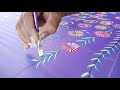 Fabric painting flowers design on pattu saree | Freehand painting perfec...