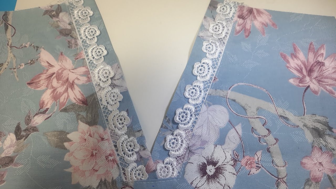 دوخت یقه هفت با نوار گیپور — Sewing a V-neckline with lace trimا