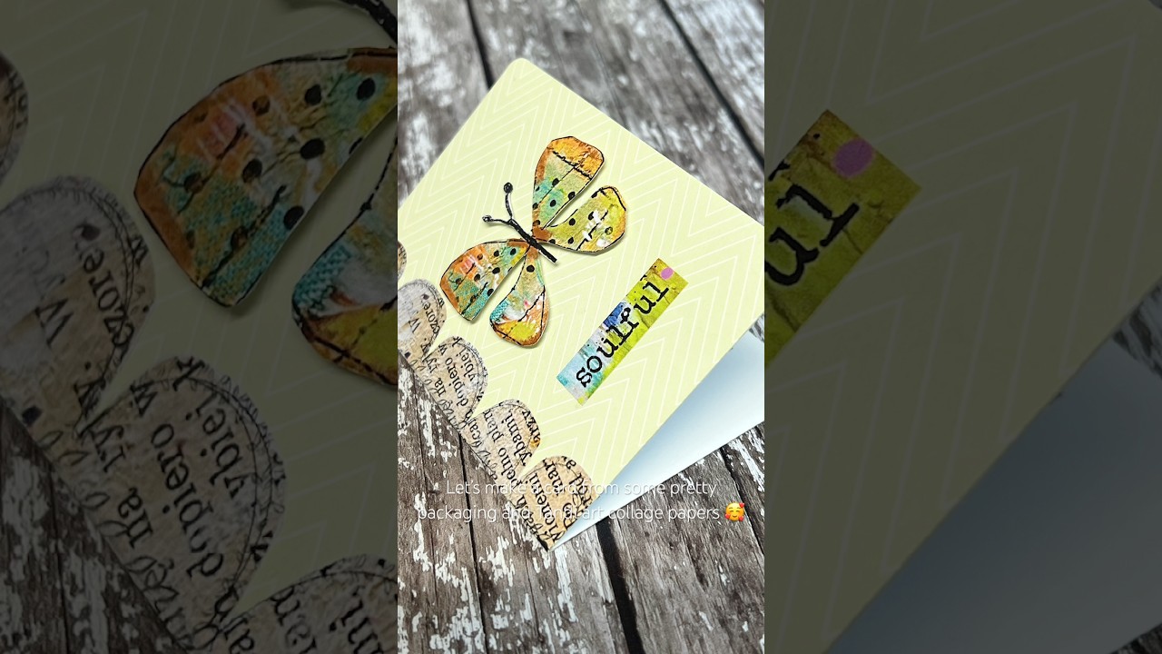 Let’s make a card from some recycled pretty packaging and some Tandi art collage ephemera 