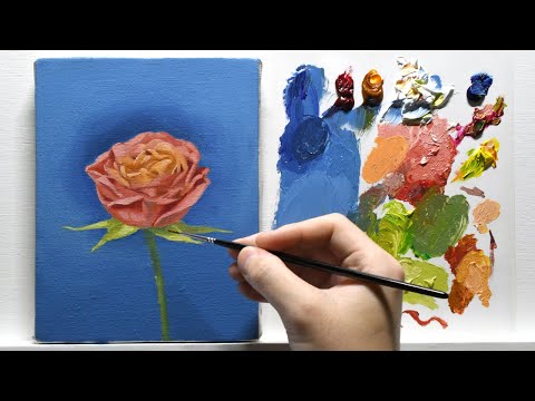 油絵] 1時間30分で描くリアルなバラの花のメイキング | 描き方
