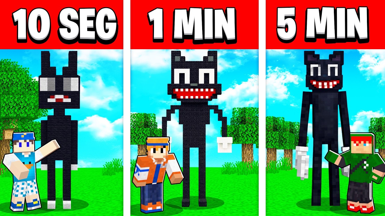 NOOB VS PRO: CONSTRUIR CARTOON CAT EM 5 MINUTOS / 1 MINUTOS / 10 SEGUNDOS NO MINECRAFT!!