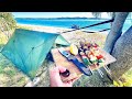 SOLO CAMPING - Mangrove and Beach Fishing For Food - Catch And Cook