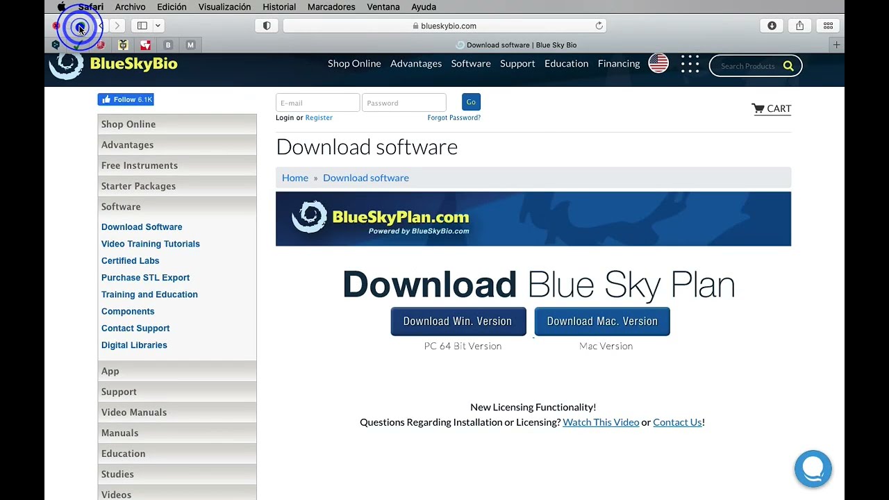 Instalación de BlueSkyPlan 4 para Apple