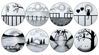 Easy 8 circle scenery drawing ideas || Pencil drawing in a easy drawing || Ashraful dreams drawing