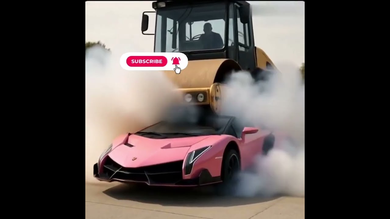 Giant Road Roller Flattens A Lamborghini Shocking Crush Moment Carcrash Automobile Supercar