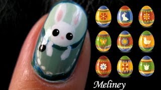 Cute Pocket Animals Nail Art Design Tutorial - Bunny Rabbit Monkey cat kitty elephant DIY