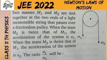Two masses M1 and M2 are tied together at the two ends of a light inextensible string that passes