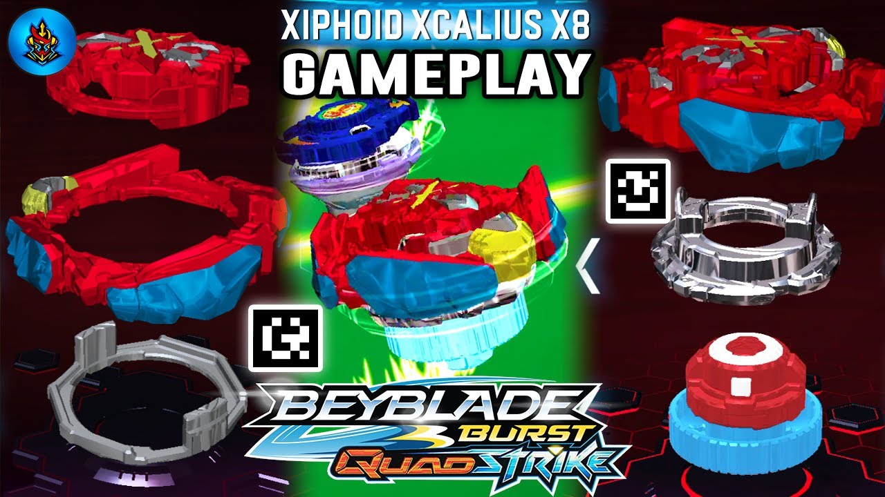 XCALIUS X8 GAMEPLAY OLD XCALIUS'S QR CODES BEYBLADE QUAD STRIKE APP - YouTube