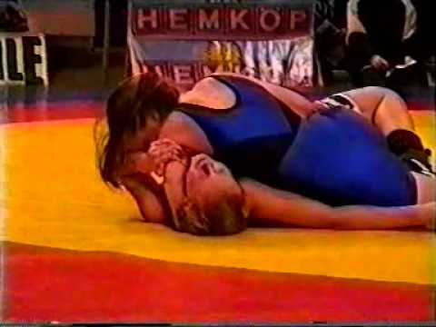 Dramatic junior female freestyle wrestling match