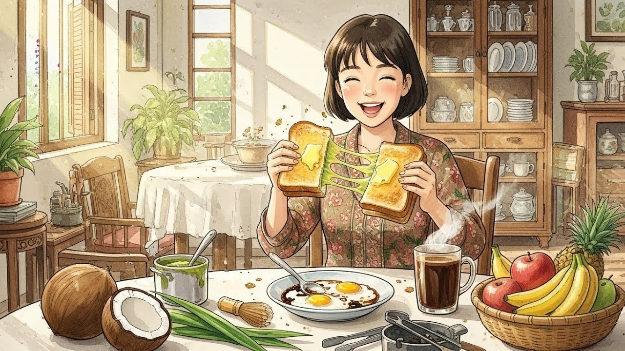 Kaya Toast ASMR ☕🍞 | Cozy Singapore Shophouse Morning (Ghibli Style)