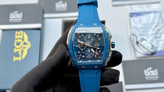 Lige 89148 Blue Rose Gold | Lige Tonneau Watch | Tonneau Chronograph Watch | Lige Men Watch