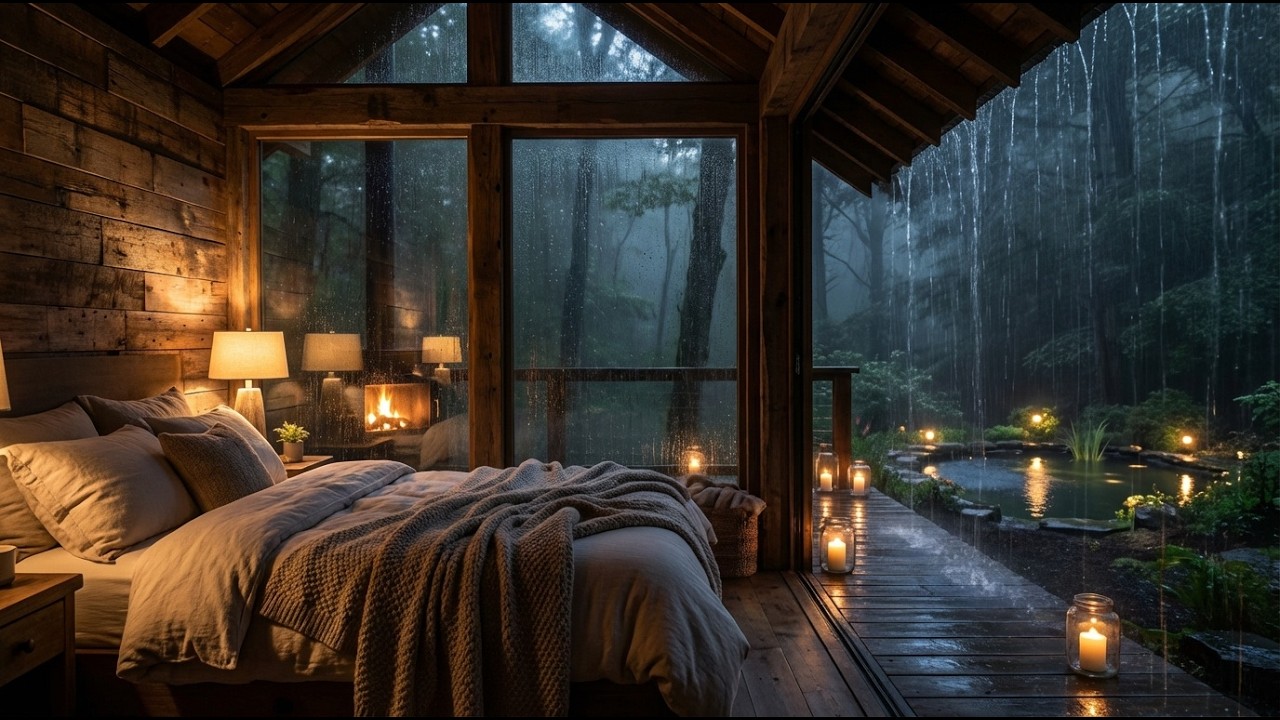 Forest Rain Ambience in a Cozy Cabin for Deep Sleep, Overthinking, Anxiety, Insomnia & Stress Relief