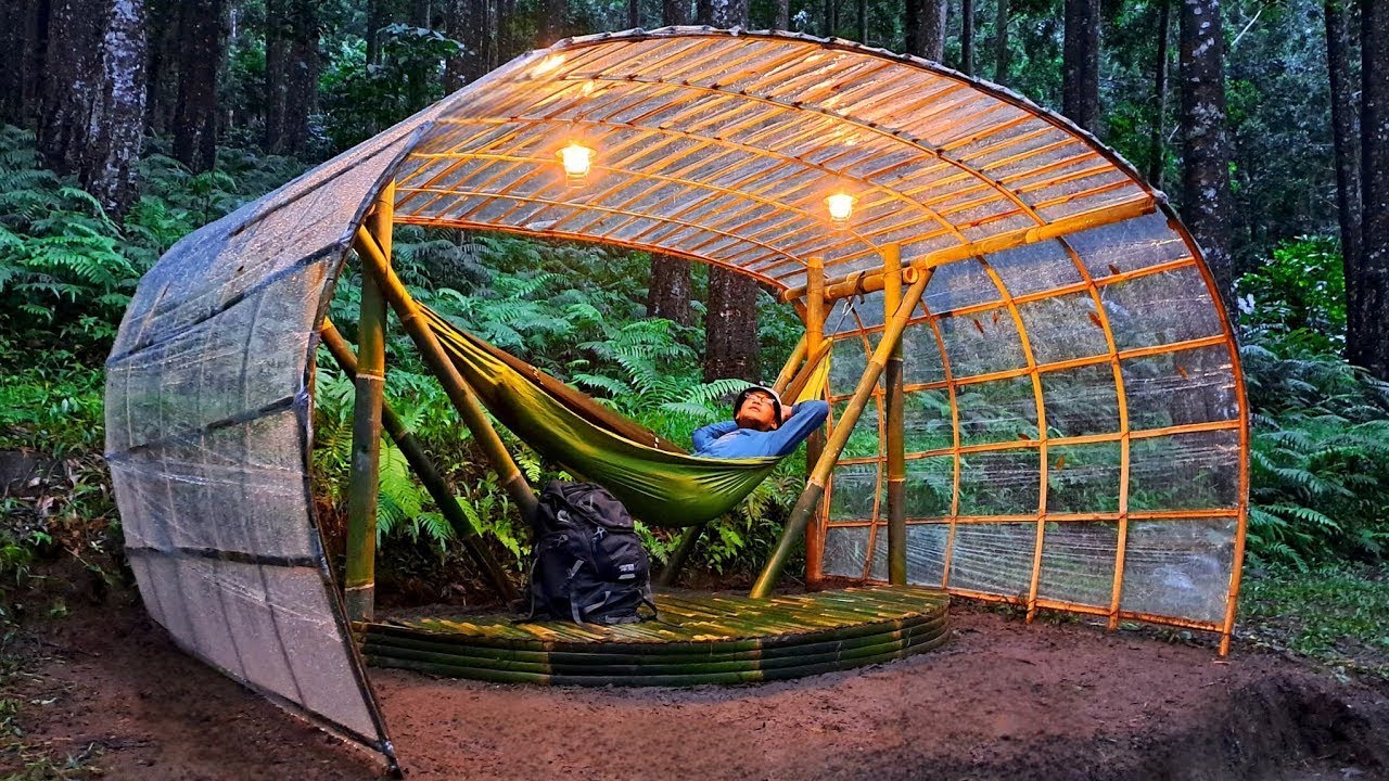 Building a Unique Cozy Shelter in Heavy Rain 🌧️⛺ - YouTube