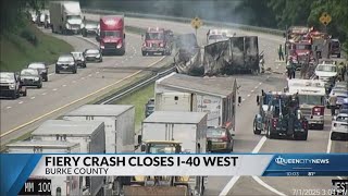 I-40 West remains closed 8 hours after fiery tractor-trailer crash