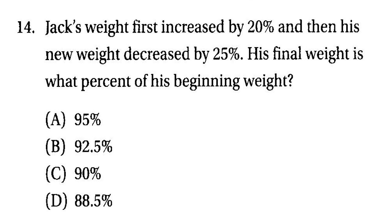 SAT Prep Problem Solving & Data Analysis 4-1 Working with Percent Q14 ...