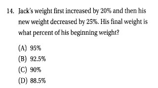 SAT Prep Problem Solving & Data Analysis 4-1 Working with Percent Q14