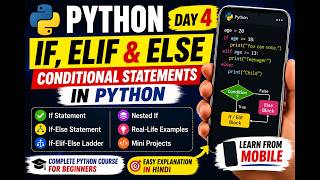 🚀 Python Course Day 4 | Conditional Statements (if, elif & else) Explained in Hindi