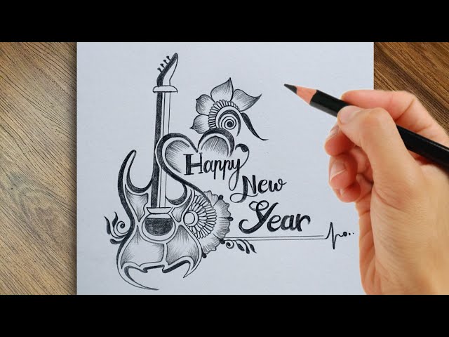 Happy New Year Drawing 2024 | Drawing With Pencil Shading | Happy New Year  Drawing Easy | . - YouTube