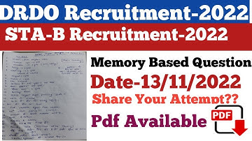 DRDO STA-B Today Paper Analysis||DRDO Paper Analysis||Memory Based Questions||DRDO Full Paper Pdf