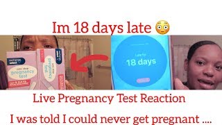 I am 18 days late 😳 ... live pregnancy test reaction ... pcos